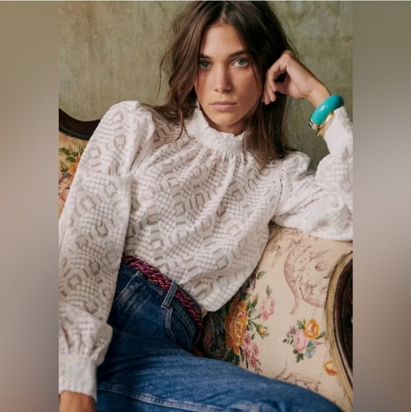 Sezane Shona White Lace Long Sleeve Blouse - Picture 2 of 15